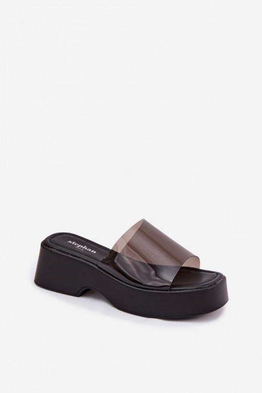 Pantofole da donna con una piattaformaTransparentnym Strisceem colore nero Selestia