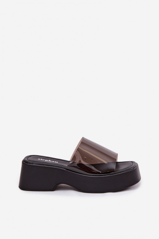 Pantofole da donna con una piattaformaTransparentnym Strisceem colore nero Selestia