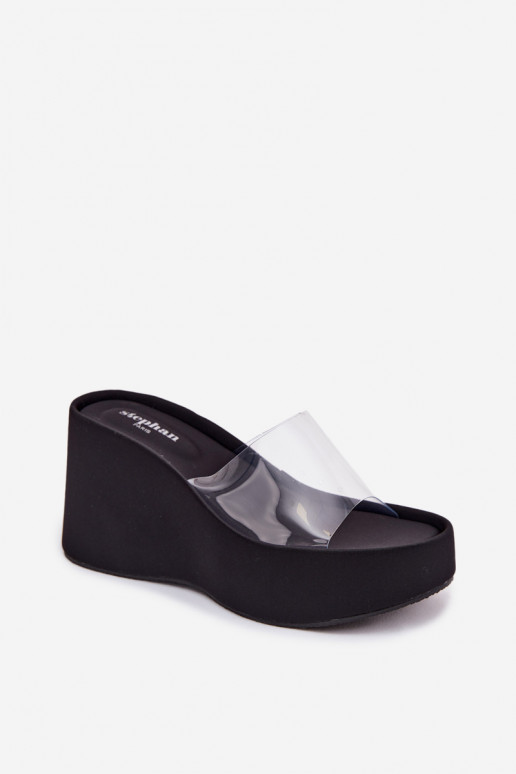 Pantofole da donna con una piattaformaTransparentnym Strisceem colore nero Zolretia