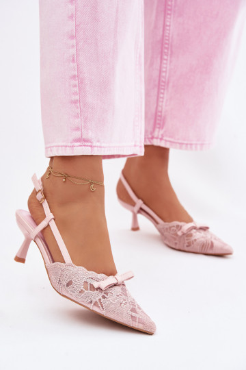 Sandali con lacci Femminile Abilitato obcasie con nastri colore rosa Deveribelle