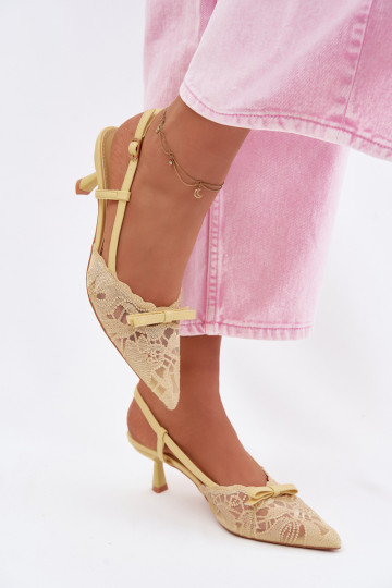 Sandali con lacci Femminile Abilitato obcasie con nastri colore giallo Deveribelle