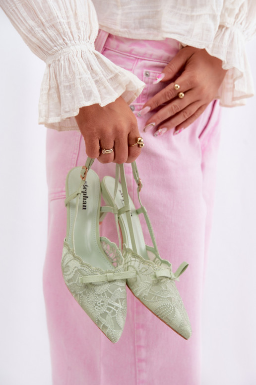 Sandali con lacci Femminile Abilitato obcasie con nastri colore verde Deveribelle