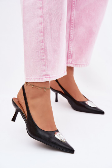 Sandali da donna con tacchi sottili Con decorazioni Detalem colore nero Isadora 2