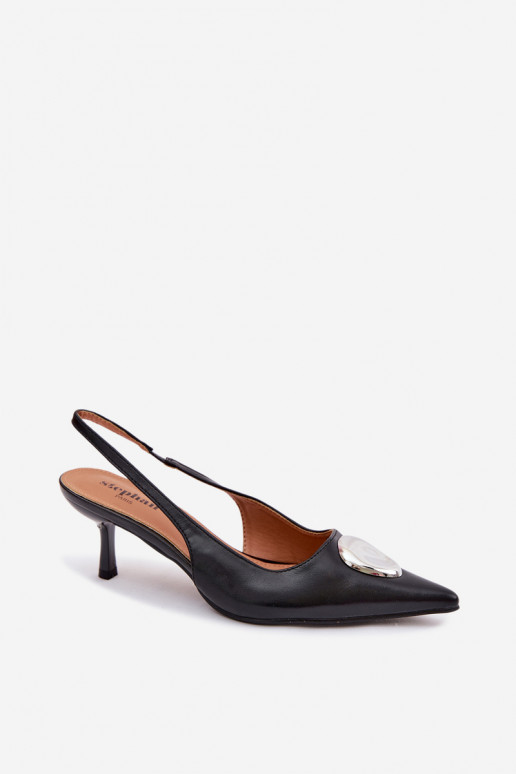 Sandali da donna con tacchi sottili Con decorazioni Detalem colore nero Isadora