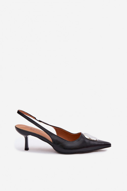 Sandali da donna con tacchi sottili Con decorazioni Detalem colore nero Isadora