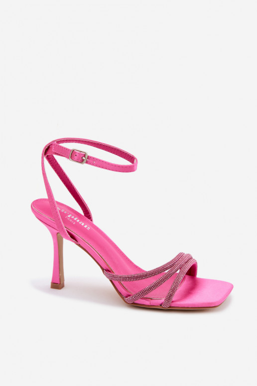 Sandali da donna rosa con tacchi sottili e borchie scintillanti Chiara