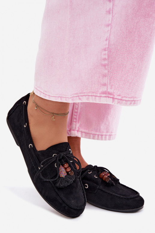 mocassini da donnacon frangem I colore coralloikami colore nero Teresa