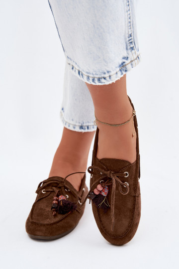 mocassini da donnacon frangem I colore coralloikami colore marrone Teresa 2