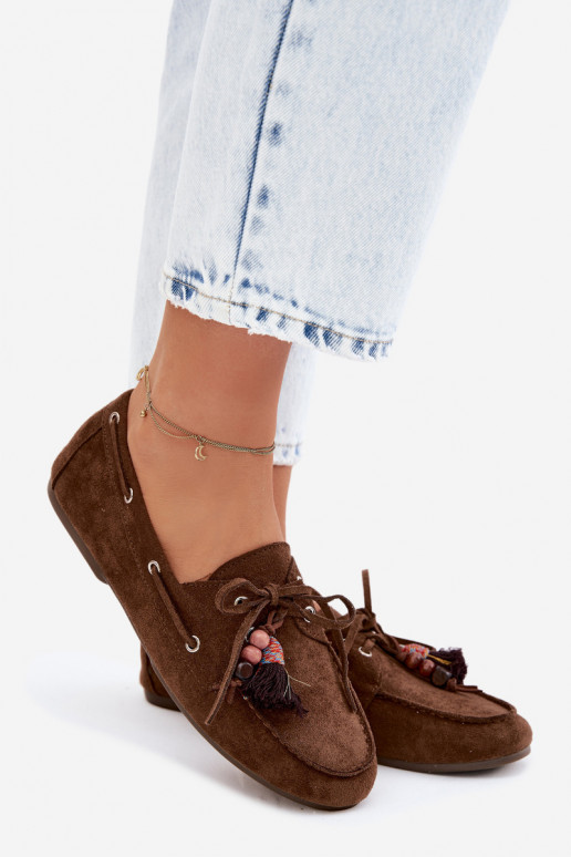 mocassini da donnacon frangem I colore coralloikami colore marrone Teresa