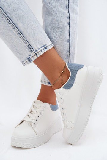 Sneakers bianche e blu da donna con piattaforma in ecopelle Calinae