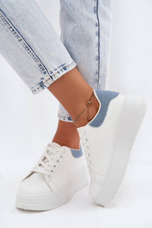 Sneakers bianche e blu da donna con piattaforma in ecopelle Calinae