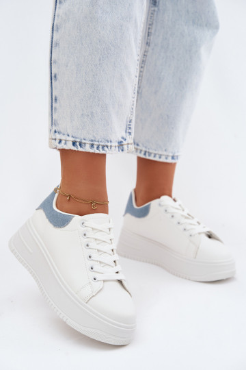 Sneakers bianche e blu da donna con piattaforma in ecopelle Calinae 2
