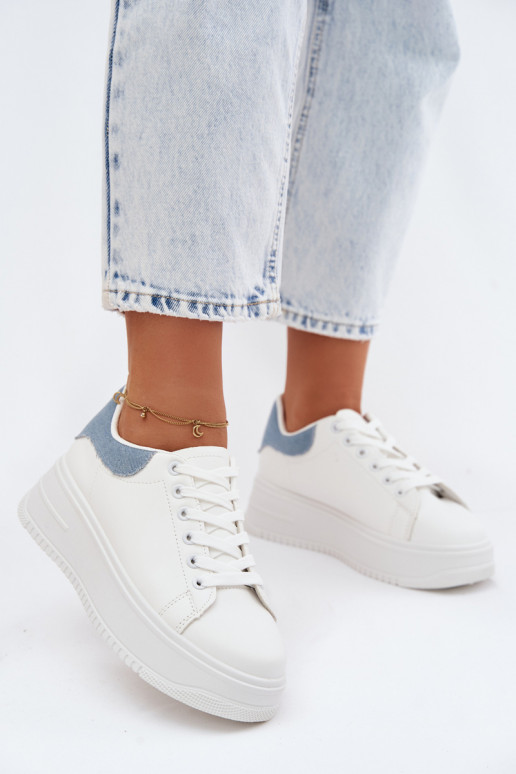 Sneakers bianche e blu da donna con piattaforma in ecopelle Calinae