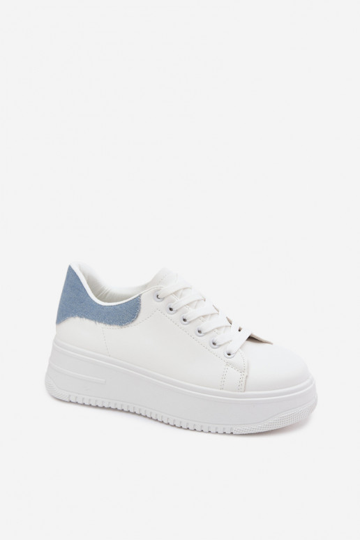 Sneakers bianche e blu da donna con piattaforma in ecopelle Calinae