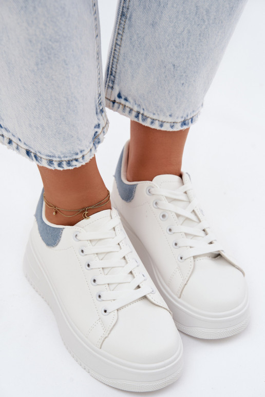 Sneakers bianche e blu da donna con piattaforma in ecopelle Calinae