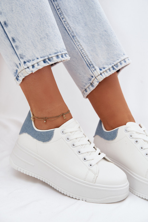 Sneakers bianche e blu da donna con piattaforma in ecopelle Calinae