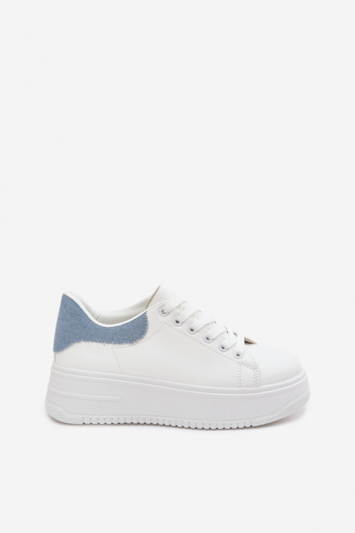 Sneakers bianche e blu da donna con piattaforma in ecopelle Calinae