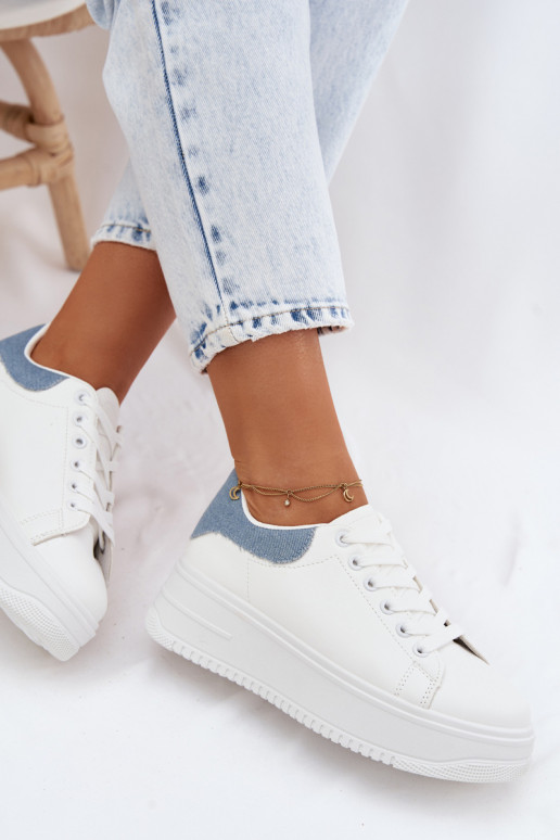Sneakers bianche e blu da donna con piattaforma in ecopelle Calinae