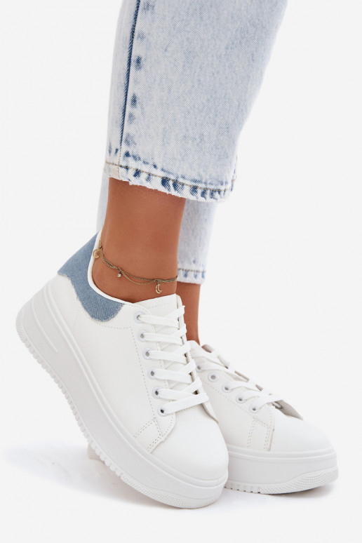 Sneakers bianche e blu da donna con piattaforma in ecopelle Calinae