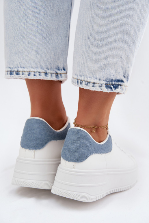 Sneakers bianche e blu da donna con piattaforma in ecopelle Calinae