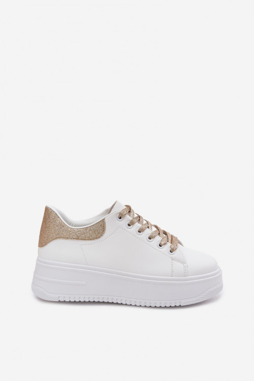 Sneakers bianche e dorate da donna con piattaforma e lucentezza in ecopelle Calinae