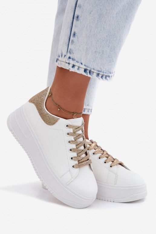 Sneakers bianche e dorate da donna con piattaforma e lucentezza in ecopelle Calinae