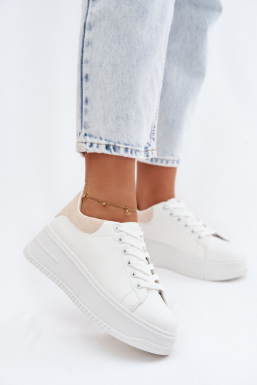 Scarpe modello sneakers Femminile con una piattaformaImitacji Skóry Bianco-beige Calinae 2