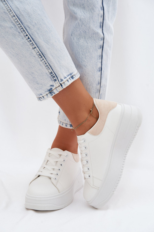 Scarpe modello sneakers Femminile con una piattaformaImitacji Skóry Bianco-beige Calinae