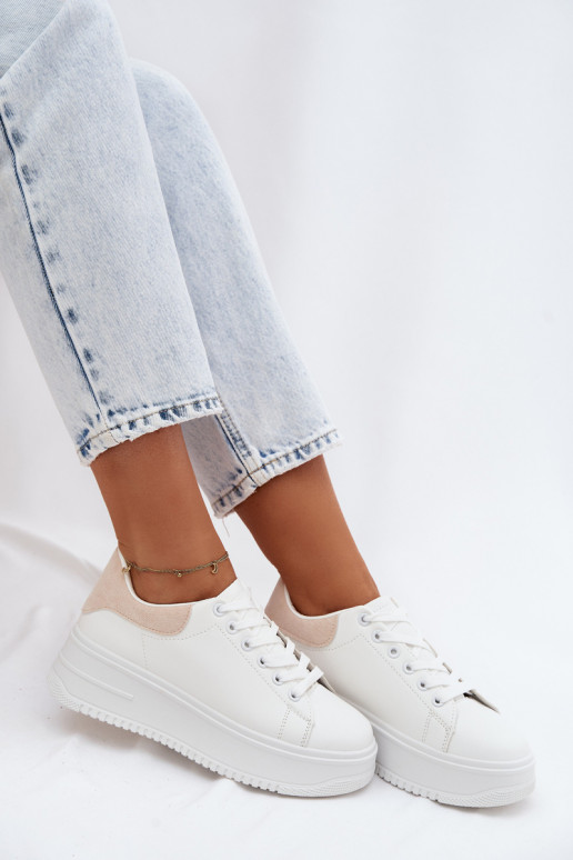 Scarpe modello sneakers Femminile con una piattaformaImitacji Skóry Bianco-beige Calinae