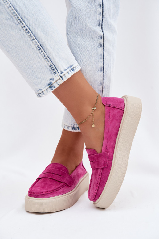 Mocassini in suede sintetico rosa con plateau Vinceza 79594