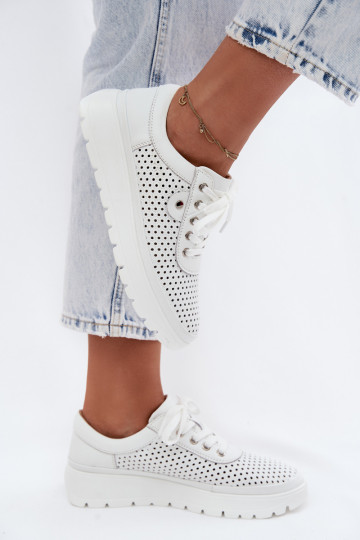 Pelle con elementi traforati scarpe Femminile Vinceza 79629 Colore bianco