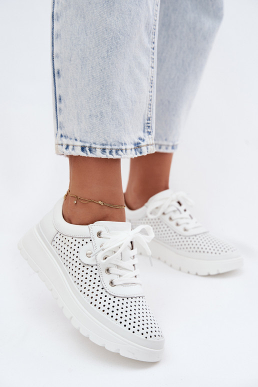 Pelle con elementi traforati scarpe Femminile Vinceza 79629 Colore bianco