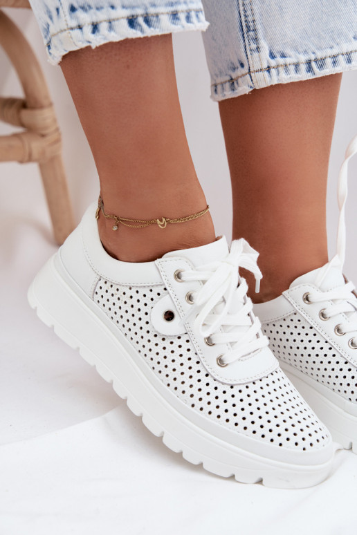 Pelle con elementi traforati scarpe Femminile Vinceza 79629 Colore bianco