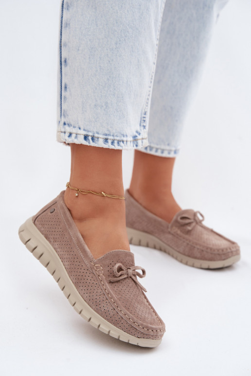 mocassini da donnaAbilitatoturalnego dalla pelle scamosciatau con nastri Vinceza 95401 beige