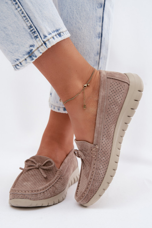 mocassini da donnaAbilitatoturalnego dalla pelle scamosciatau con nastri Vinceza 95401 beige