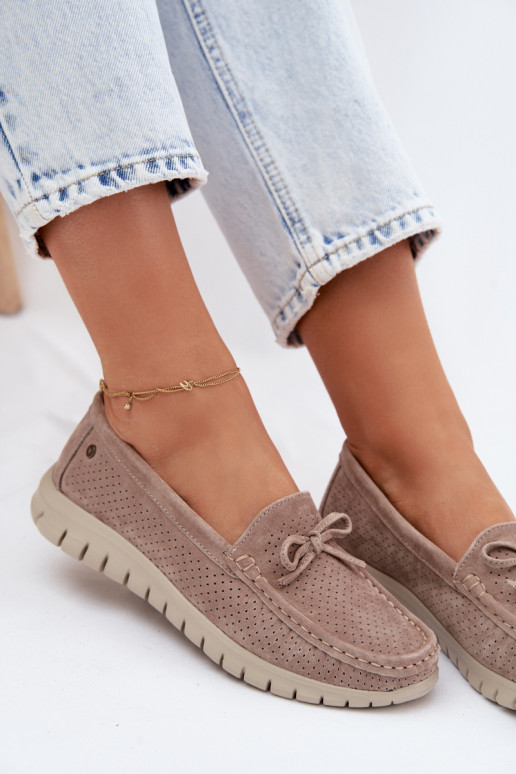 mocassini da donnaAbilitatoturalnego dalla pelle scamosciatau con nastri Vinceza 95401 beige