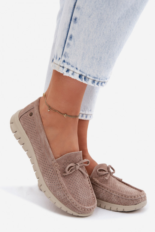 mocassini da donnaAbilitatoturalnego dalla pelle scamosciatau con nastri Vinceza 95401 beige