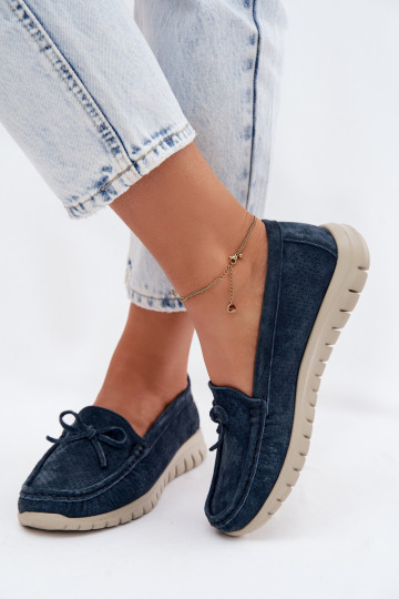 mocassini da donnaAbilitatoturalnego dalla pelle scamosciatau con nastri Vinceza 95401 blu scuro