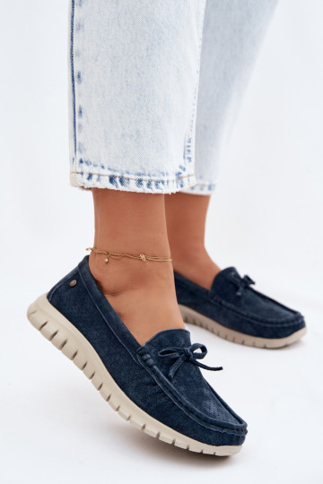 mocassini da donnaAbilitatoturalnego dalla pelle scamosciatau con nastri Vinceza 95401 blu scuro 2
