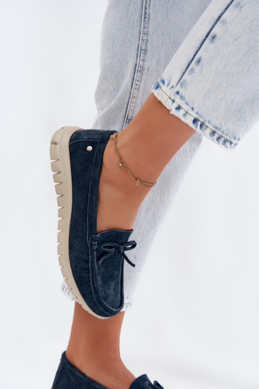 mocassini da donnaAbilitatoturalnego dalla pelle scamosciatau con nastri Vinceza 95401 blu scuro