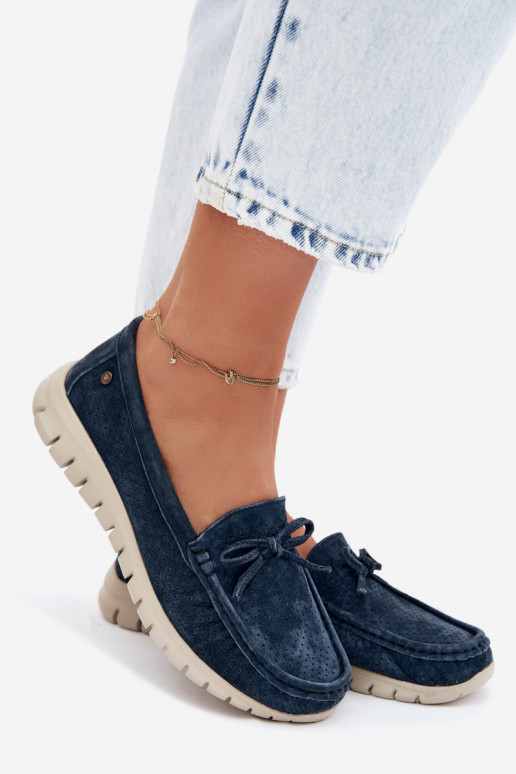 mocassini da donnaAbilitatoturalnego dalla pelle scamosciatau con nastri Vinceza 95401 blu scuro