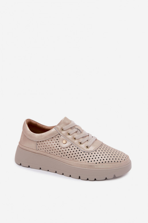 Scarpe in pelle perforata dorate da donna Vinceza 79629