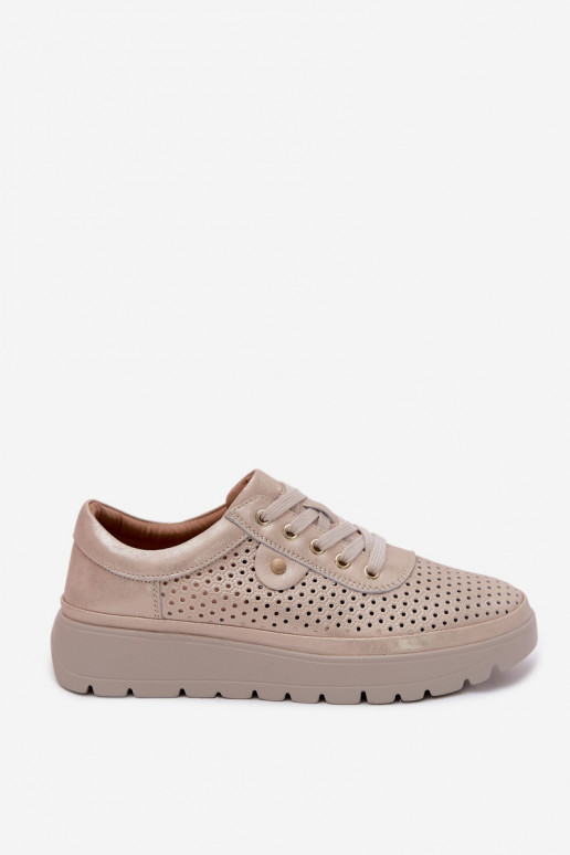 Scarpe in pelle perforata dorate da donna Vinceza 79629
