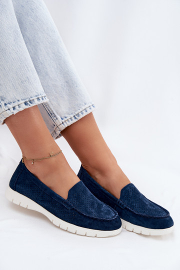 Mocassini in suede sintetico blu scuro da donna Vinceza 95360