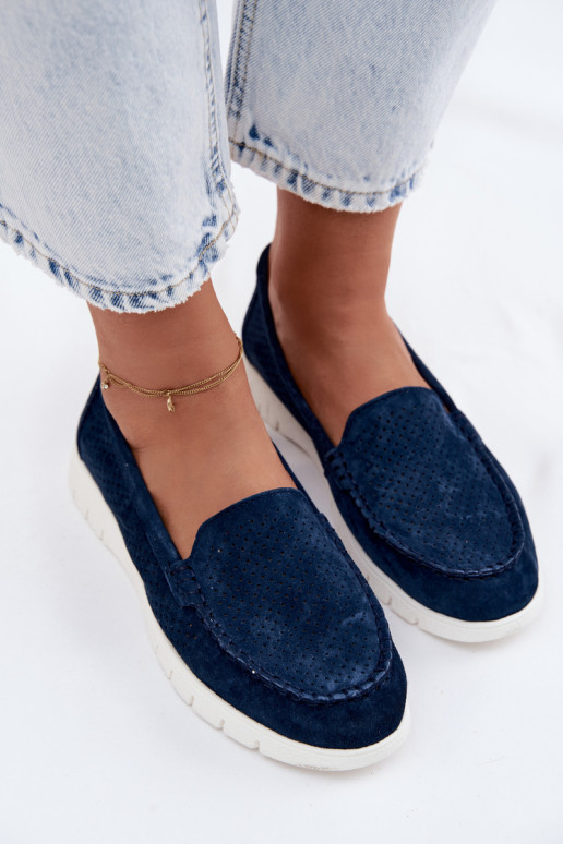 Mocassini in suede sintetico blu scuro da donna Vinceza 95360