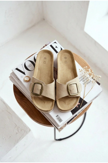 Pantofole in camoscio color sabbia da donna con fibbie Emiline