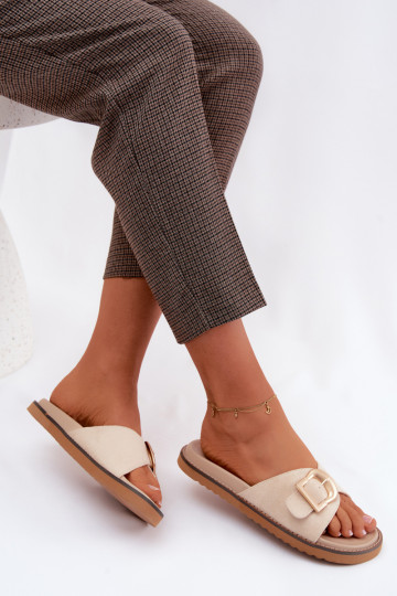 Pantofole color avorio da donna con fibbie dorate Elviane