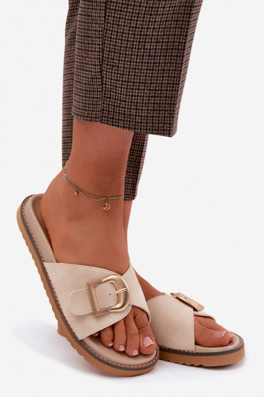 Pantofole da donna con fibbie dorate colore avorio Elviane