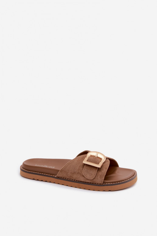 Pantofole da donna con fibbie dorate beige Elviane