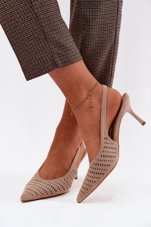 Sandali traforati Femminile con tacchi sottiliImitacji dalla pelle scamosciatau beige Torielle